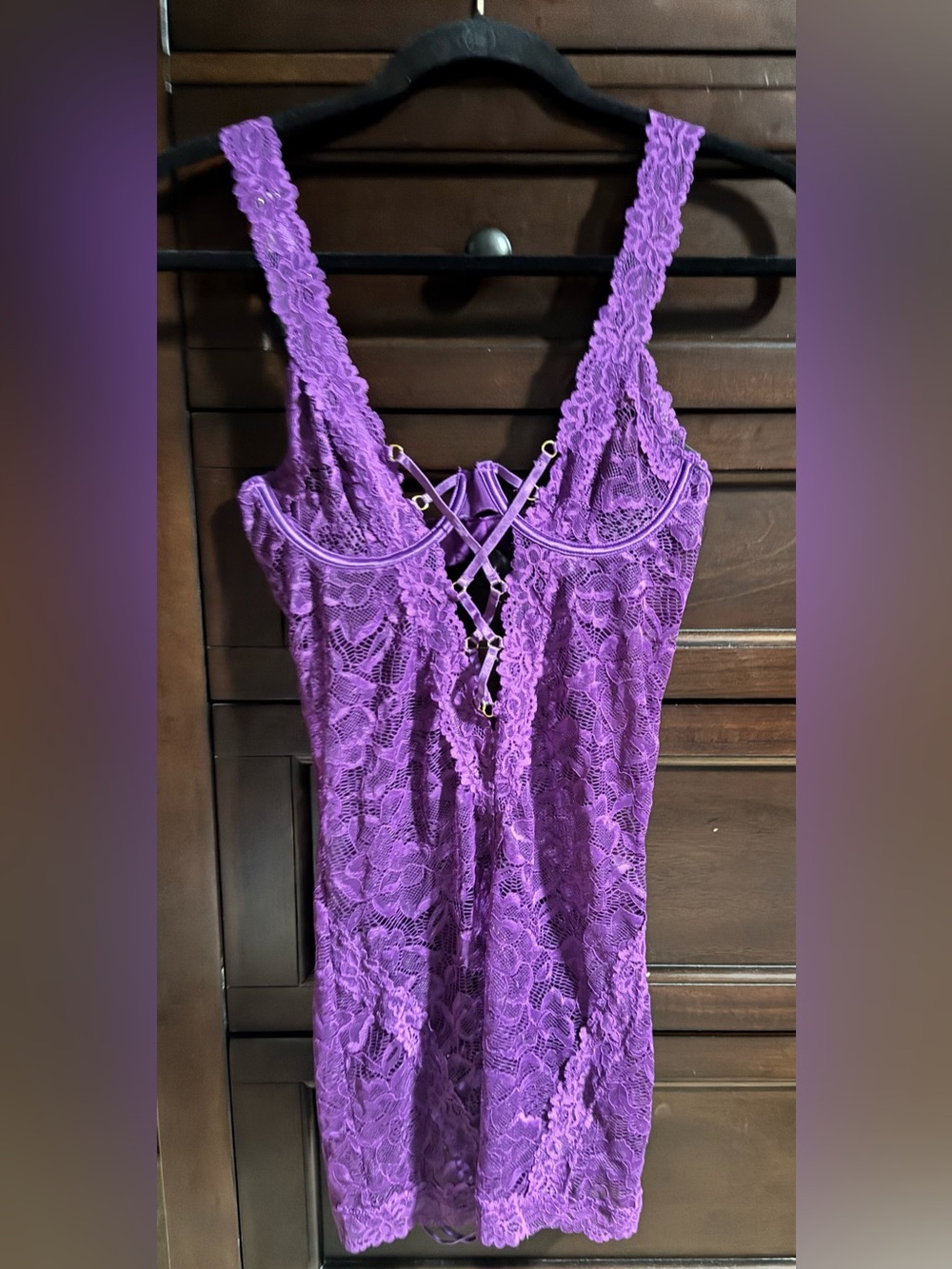 Frederick's of Hollywood Purple Lace Crisscross Chemise